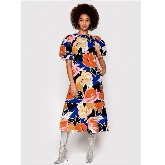 NEW Ted Baker Harpia Floral Print Midi Dress